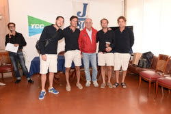 Giacomo Loro Piana and friends celebrating 2nd at Italian J/80 Nationals