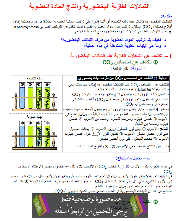 درس علوم الحياة والأرض: التبادلات الغازية اليخضورية وانتاج المادة العضوية من طرف النباتات – الأولى باكالوريا علوم تجريبية Atabadolat-alyakhdoria