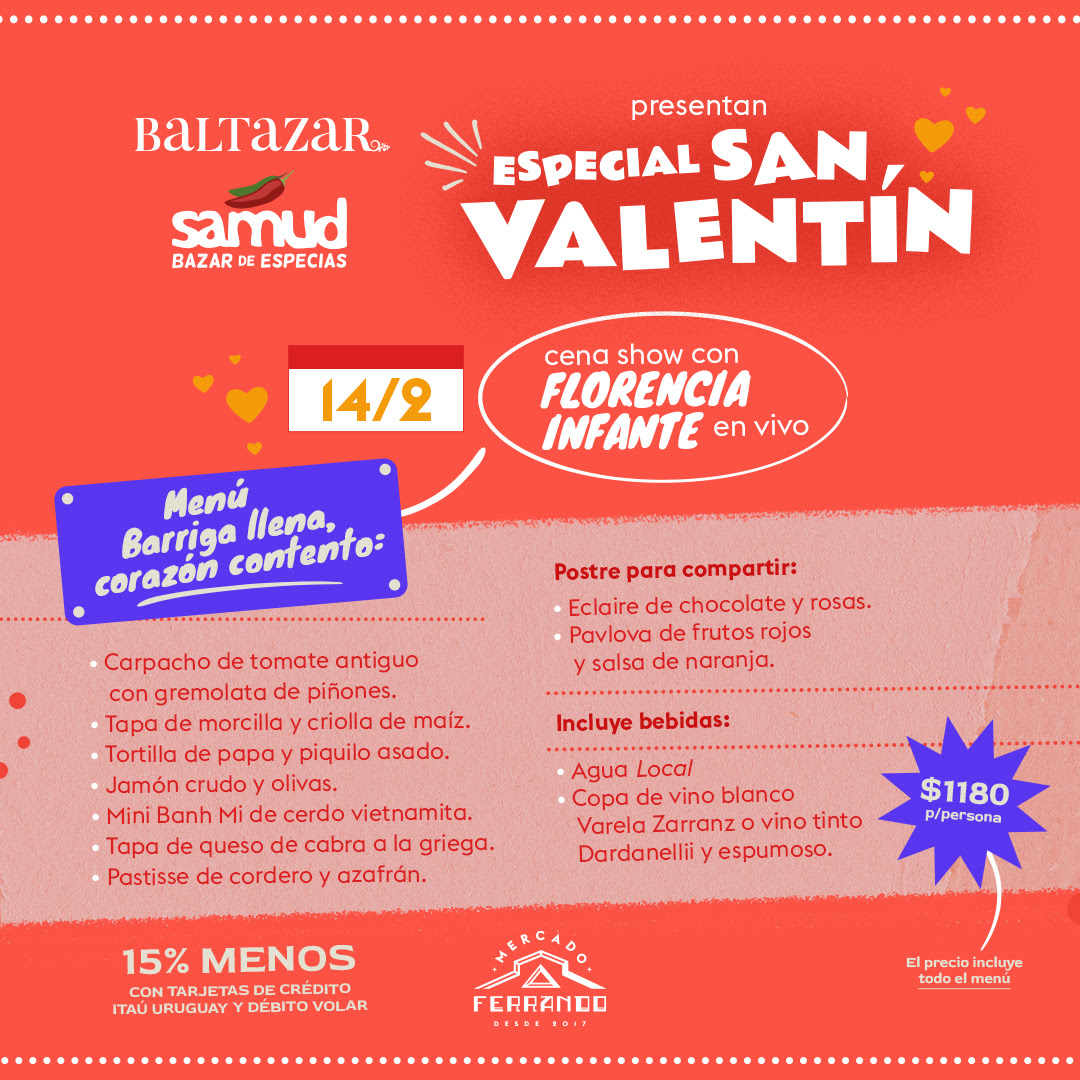 Baltazar y Samud presentan: Especial San Valentin - Cena Show con Flor Infante en vivo - $1.180 por persona - 15% menos con Itaú