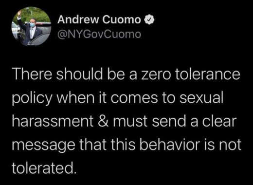 tweet andrew cuomo should be zero tolerance sexual harrassment