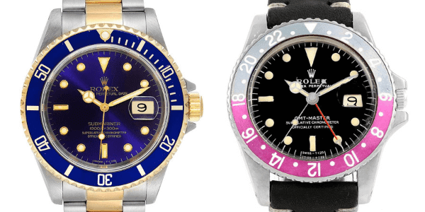 Rolex Submariner and Rolex GMT-Master that have faded to purple