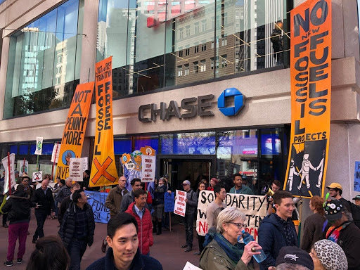 rally outside Chase bank #climateemergency
