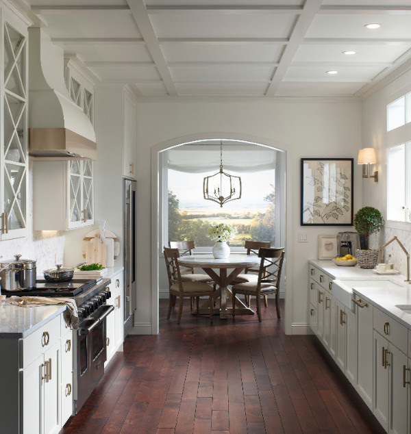 All white and gold trimmed kitchen decor. 