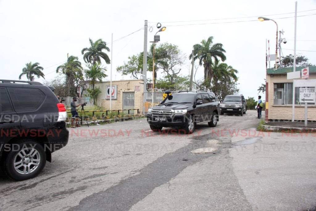 Ministry of Energy and Energy Industries officials, including line minister Stuart Young, leave Paria Fuel Trading Co Ltd, Pointe-a-Pierre after a meeting Saturday on an incident during underwater maintenance where four divers of a team of five went missing on Friday. One diver was found that day. - Lincoln Holder