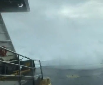 Photo of wave crashing into bow of ferry Chelan