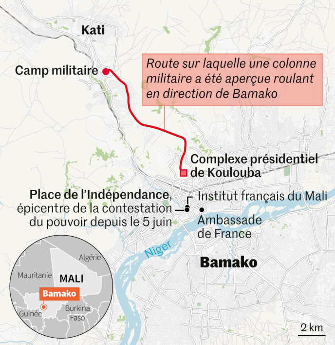 Une quinzaine de kilomètres séparent la ville garnison de Kati et la capitale malienne, Bamako.