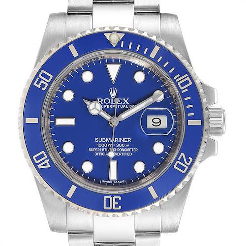 Rolex Submariner White Gold Blue Dial Ceramic Bezel Watch 116619