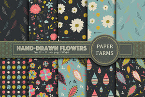 Hand-drawn flower digital paper