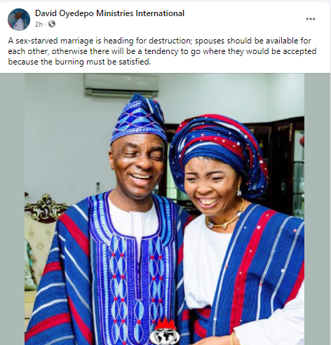 A sex-starved marriage is heading for destruction - Bishop Oyedepo