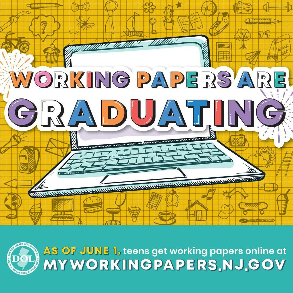 graphic of laptop with title working papers are graduating