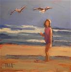 Watching Seagulls Girl on Beach Spring Break Oil Painting Art - Posted on Friday, April 10, 2015 by Heidi Malott