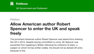 Petition: Allow American author Robert Spencer to enter the UK and speak freely