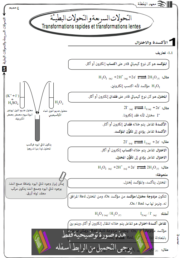 درس الكيمياء: التحولات السريعة والتحولات البطيئة – الثانية باكالوريا علوم وتكنولوجات Atahawolat