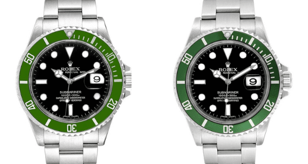 Two versions of the Rolex Submariner "Kermit" 50th Anniversary Mens Watch 16610LV