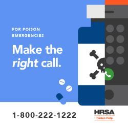 For poison emergencies, make the right call. 1-800-222-1222. HRSA Poison Help