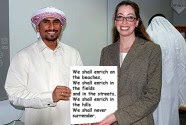 Yousef Al Tenaiji with National Security Council spokeswoman Bernadette Meehan. Yousef lives in Dubai and has nothing to do with Iran or nukes, but what a fun, stereotypical image the two of them make…