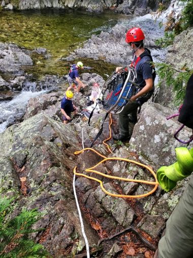 Injured hiker being rescued at Split Rock Falls