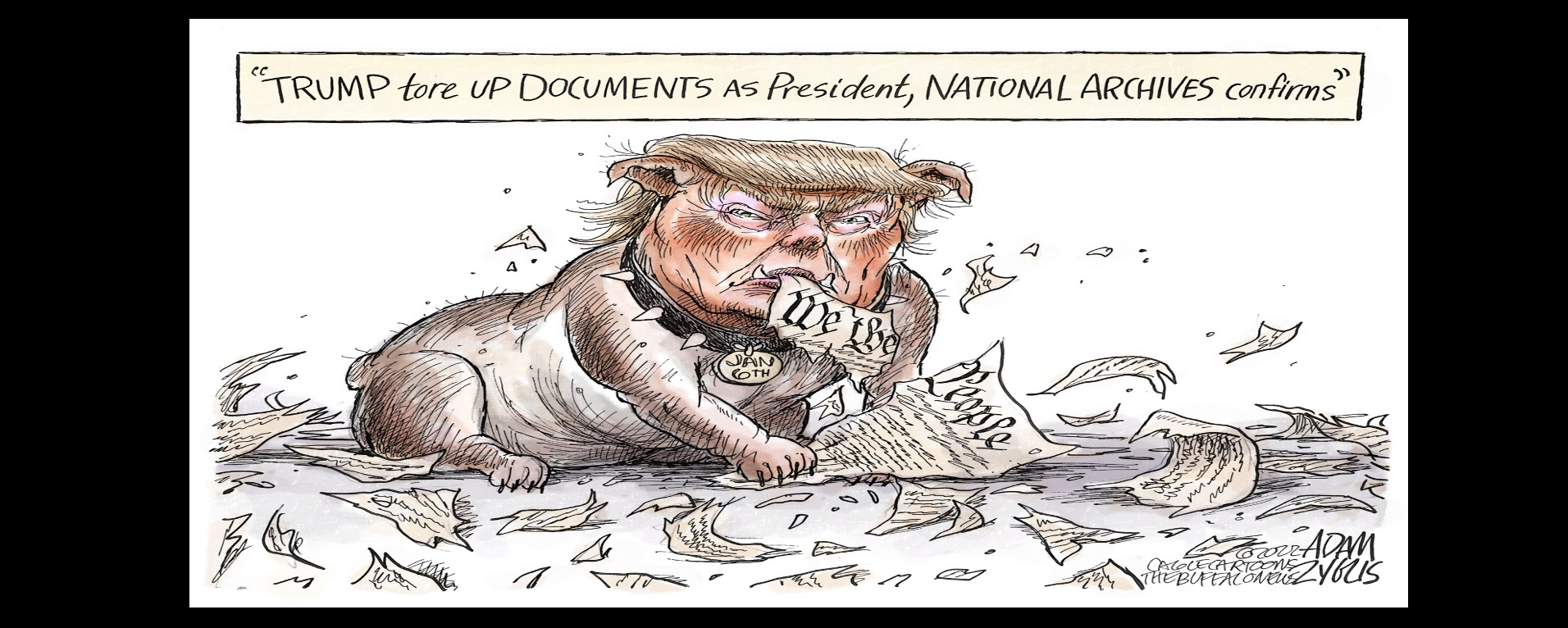 How to destroy evidence lampoons Trump eating, shredding and flushing confidential documents.