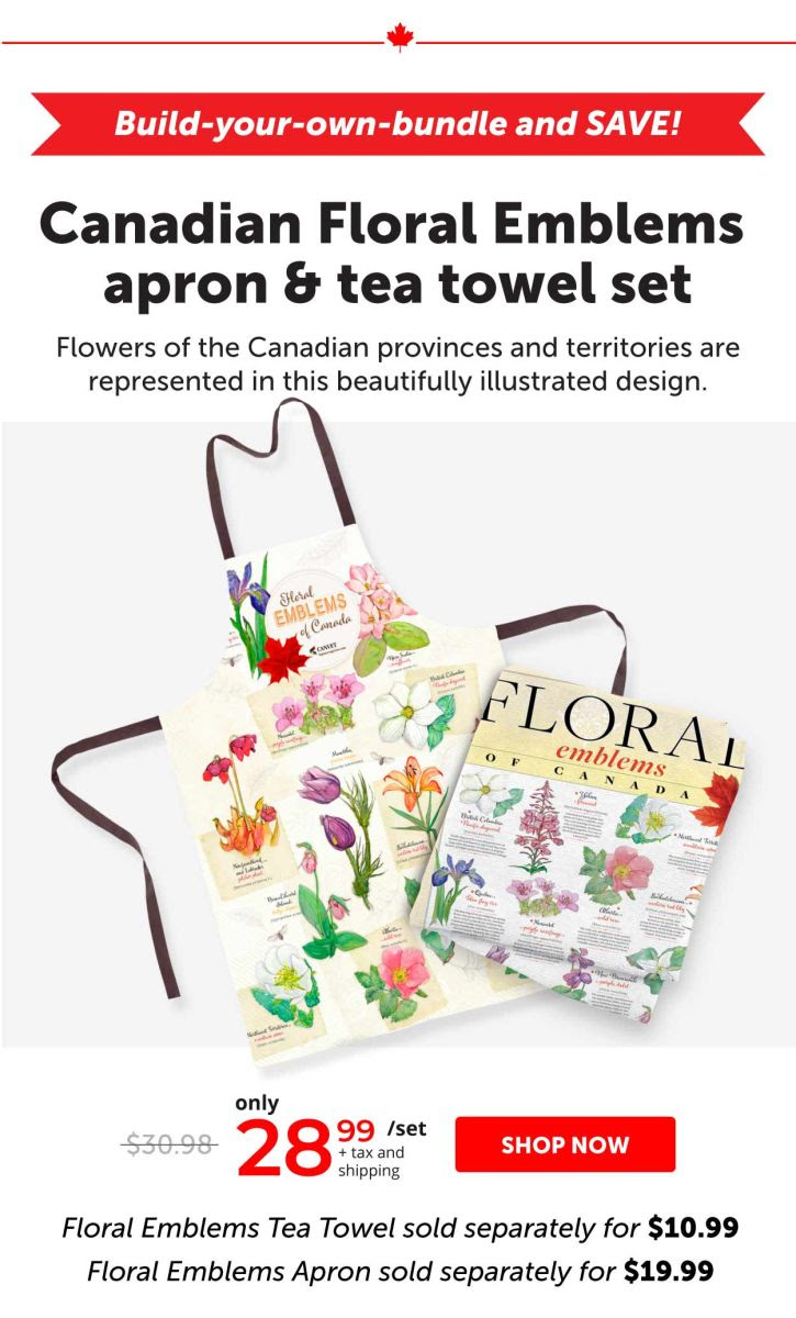 Canadian Floral Emblems apron and tea towel set