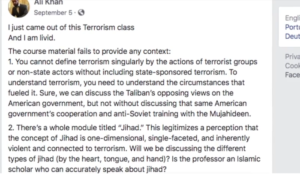 Robert Spencer video: U of Wisconsin Madison — Muslim student enraged that terrorism class mentions jihad