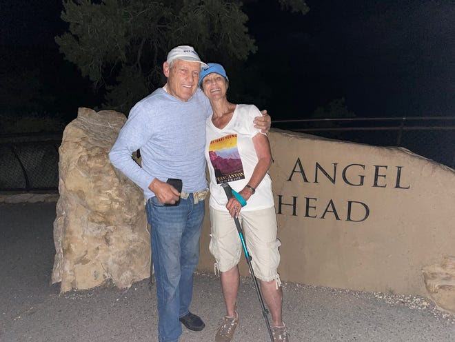 LaMarr, 84, and Fran Anderson, 81, pose together after she finished a 21-hour hike at the Grand Canyon. One of the first things she did after reaching the top at 2:45 a.m. on Sept. 4 was give her husband of 60 years a big hug and a kiss. The couple, of Orange, California, have four children and nine grandchildren.
