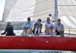 J/24 Poole Girls sailing team upwind