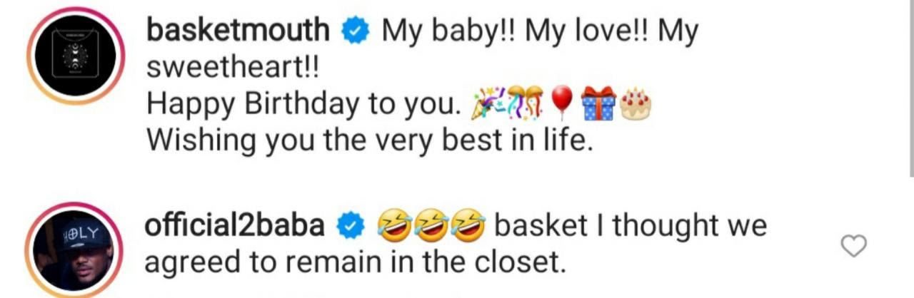 Hilarious bant between comedian Basketmouth and singer 2face Idibia