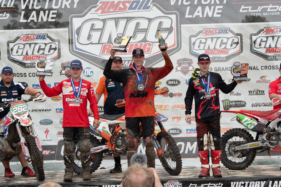 Ben Kelley (center), Michael Witkowski (left) and Austin Lee (right) earned the top three in the XC2 250 Pro class.