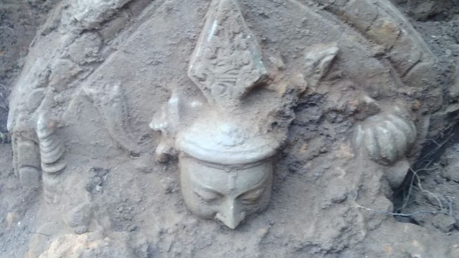 The head of the Buddha statue found by the Archaeological Survey of India at Bahronpur village in Hazaribagh on Sunday.