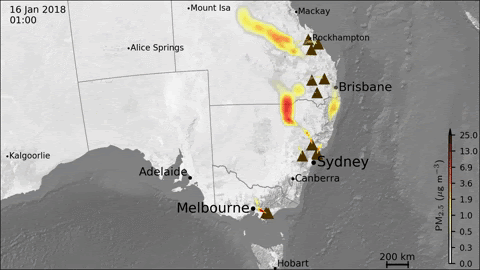 East coast air pollution in Australia