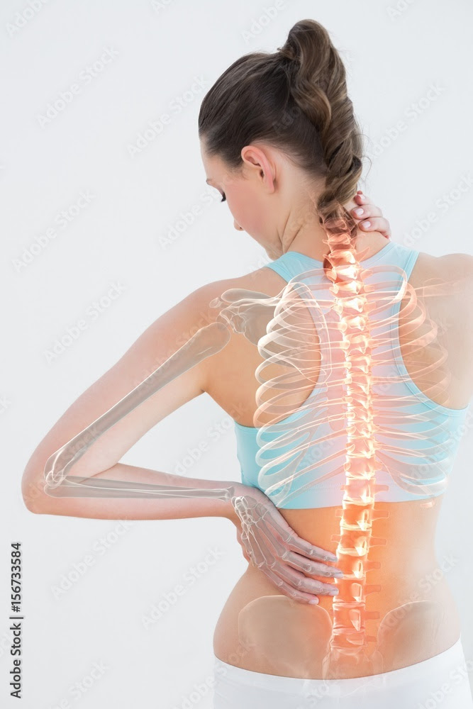 Digitally generated image of female suffering from muscle pain