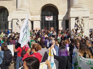 mani rosse sulla borsa fridays for future pre cop26 milano lombardy italy 2021 10 01