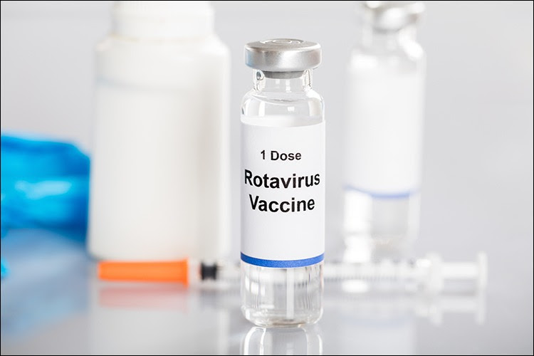 The figure shows 1 dose of the rotavirus vaccine in a vial.