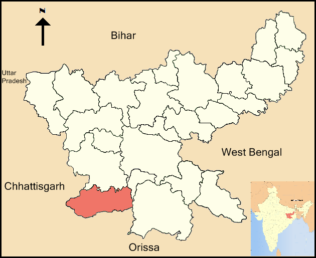 Location of Simdega District in Jharkhand state, eastern India. (Wikipedia)
