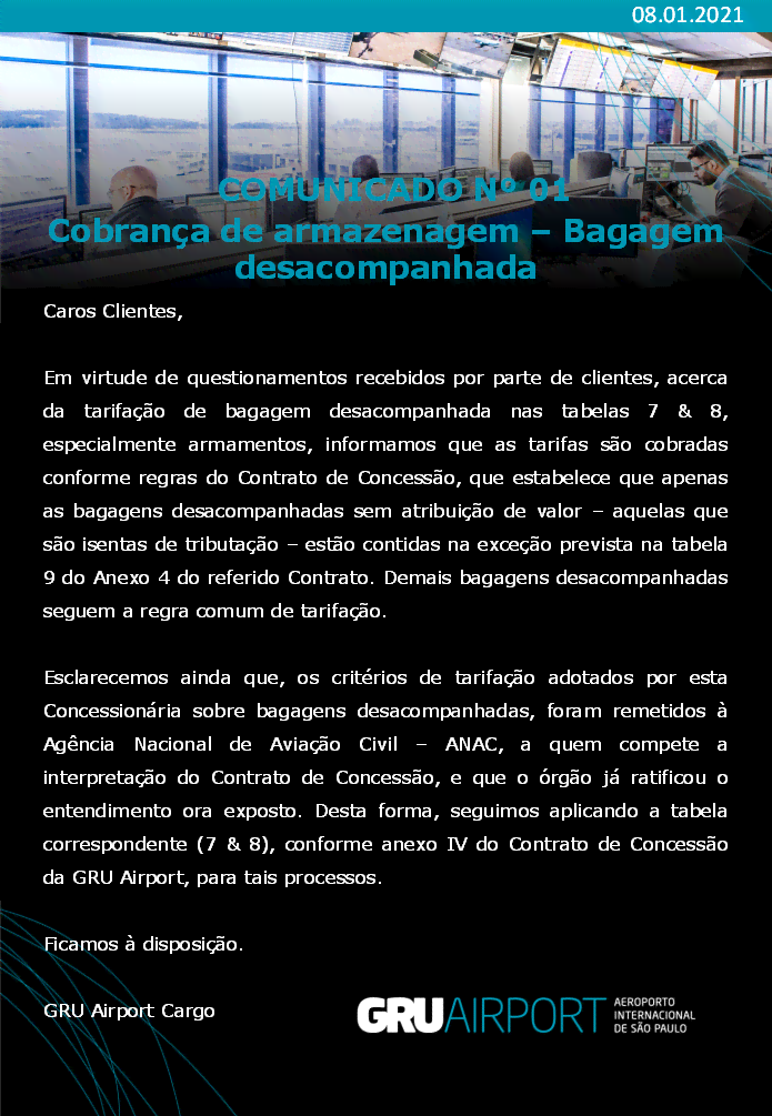 COMUNICADO nº 01 GRU AIRPORT