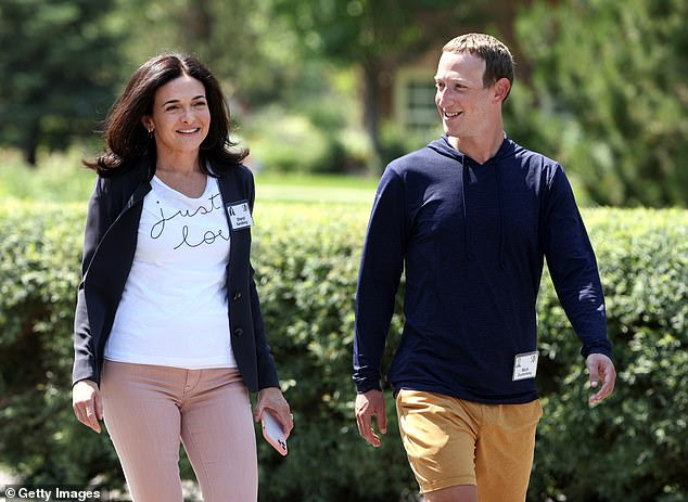 Burns, the documentary filmmaker, also hit out at Zuckerberg's top deputy, Sheryl Sandberg (seen left with her boss in Sun Valley, Idaho last month), saying she was 'complicit'