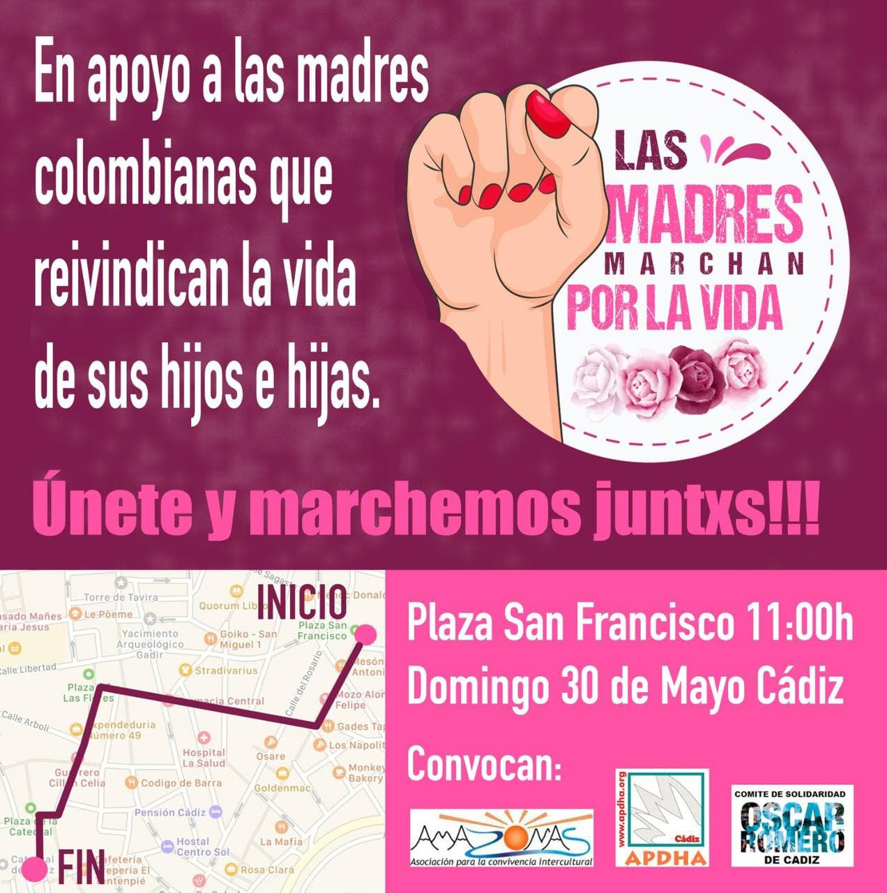 Cádiz: Marcha en apoyo a las madres colombianas