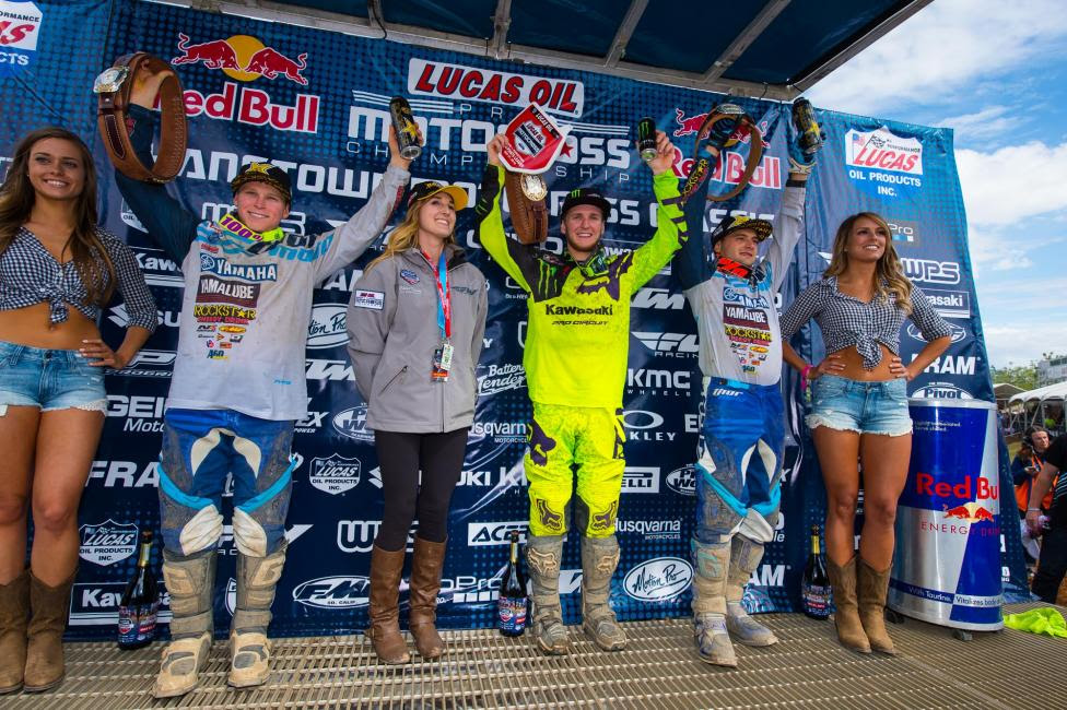 Savatgy (center) was joined by Martin (left) and Webb (right) on the 250 Class podium.Photo: Simon Cudby