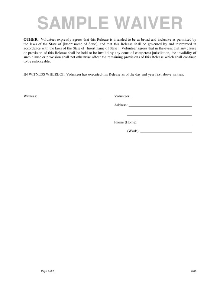 Free Printable Liability Waiver Form Template Form (GENERIC)