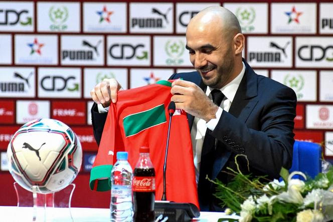 Walid Regragui lors de la conférence de presse l’annonçant comme nouveau sélectionneur de l’équipe de football du Maroc, à Rabat, le 31 août 2022.