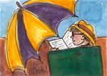 ACEO Me Time Beach Umbrella Reading Book Hat Painting OOAK Penny StewArt - Posted on Sunday, April 5, 2015 by Penny Lee StewArt