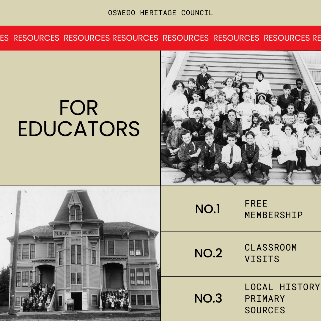 resources list for educators includes free membership, classroom visits, and local history primary sources