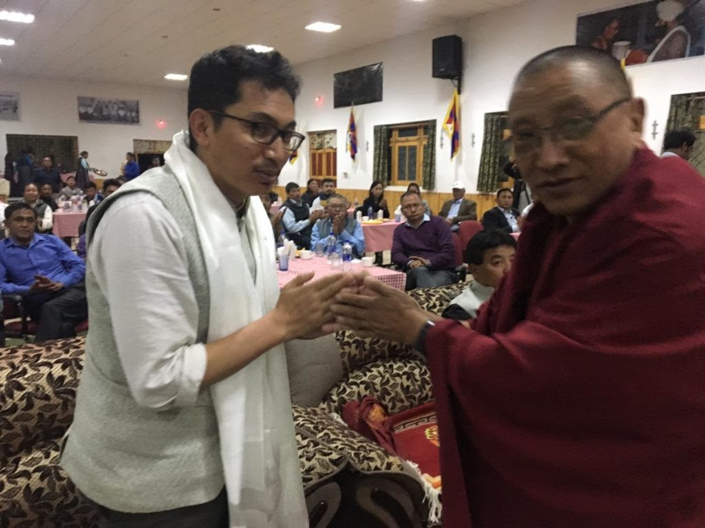 Kalon Karma Yuthok greeting Jamyang Tsering Namgyal, MP, Ladakh