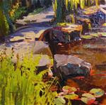 "The Footbridge at Bloedel"  plein air, oil. landscape painting by Robin Weiss - Posted on Wednesday, December 10, 2014 by Robin Weiss