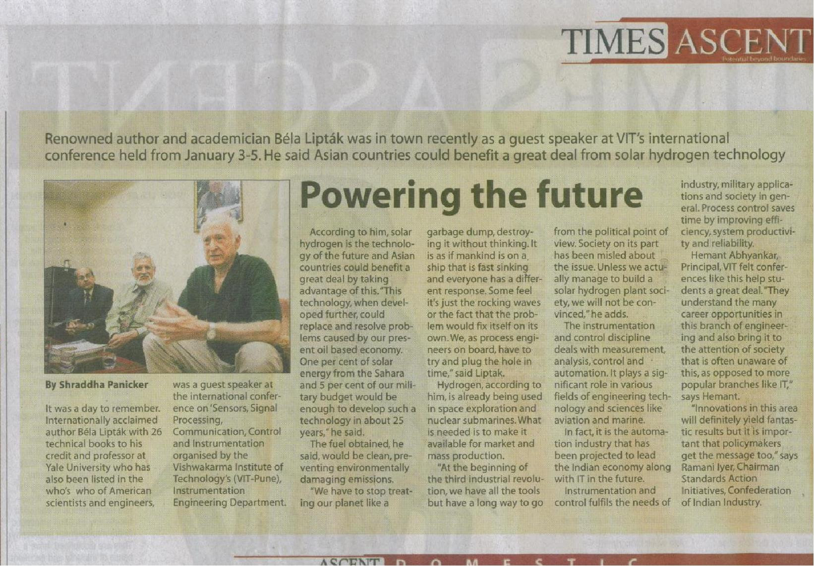 Cikk az India Times fedőlapján