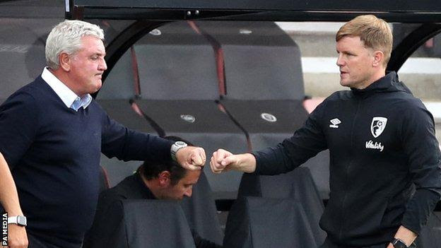 Eddie Howe fist pumps Steve Bruce when they managed against each other in 2020