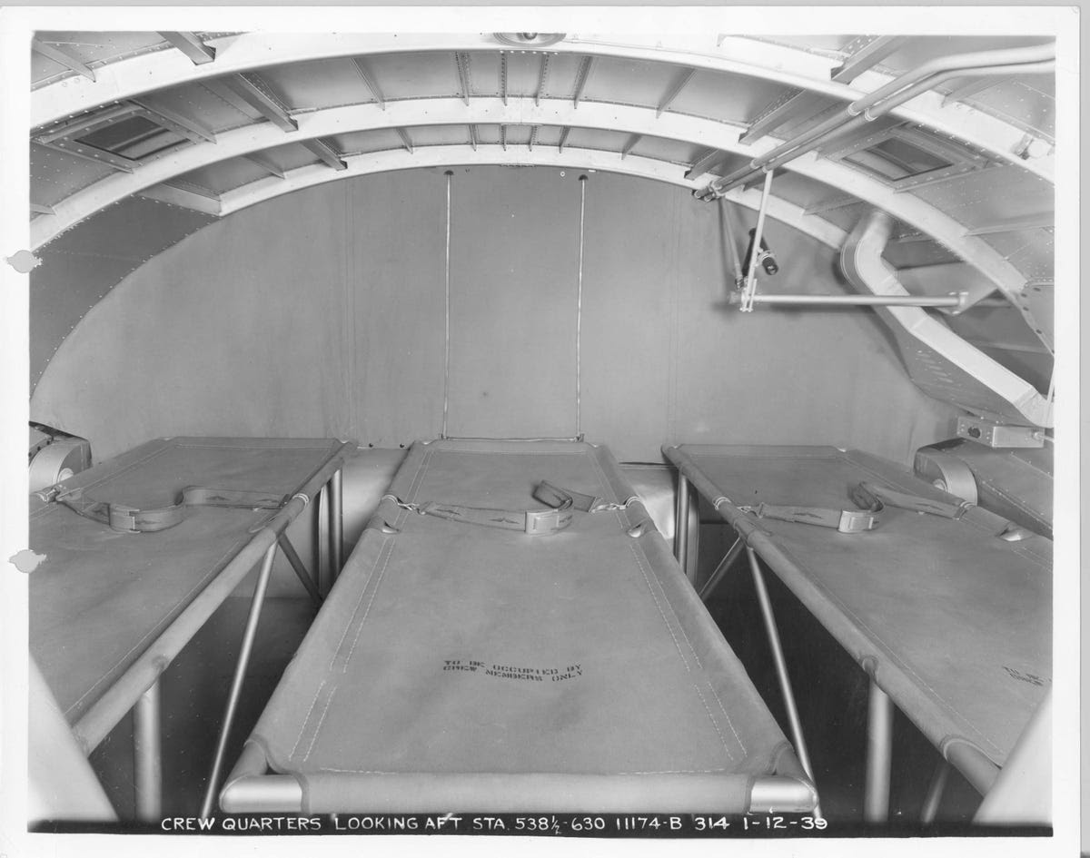 On the                                                             24-hour                                                             flights across                                                             the Atlantic,                                                             crew members                                                             could conk out                                                             on these less                                                             luxurious                                                             cots.