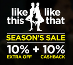 Season Sale : 10% extra off + 10% cashback on all categories on minimum purchase of Rs.9999