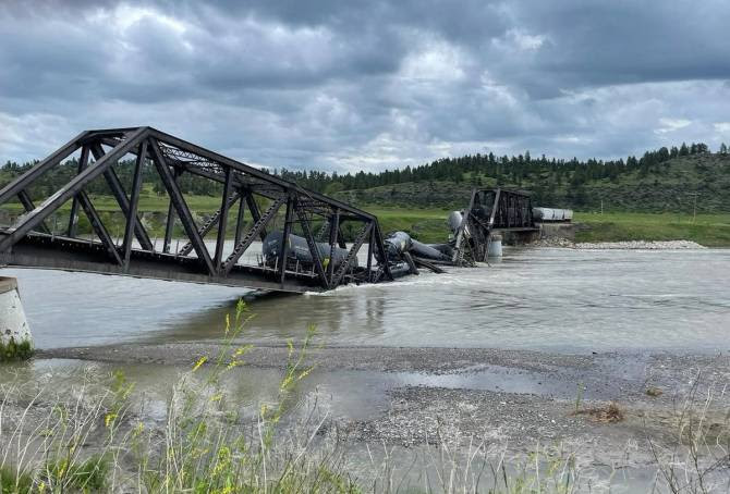 A freight train that collapsed into the Yellowstone River