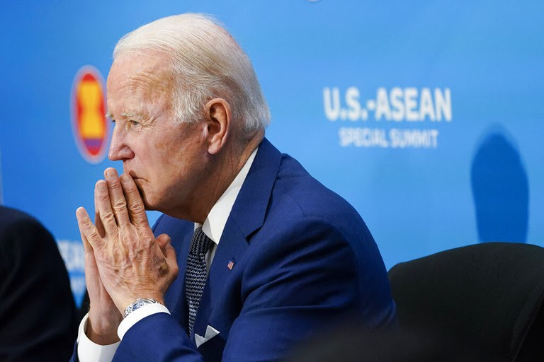 President Joe Biden participates in the U.S.-ASEAN Special Summit to commemorate 45 years of U.S.-ASEAN relations at the State Department in Washington,  May 13, 2022. Credit: AP
